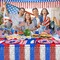 6-Piece 4th of July Table Skirts & Fringe Decorations – Patriotic Red, White & Blue Tinsel Foil Skirt & Banner Set for Independence Day, Memorial Day, Veterans Day & Labor Day Parties
